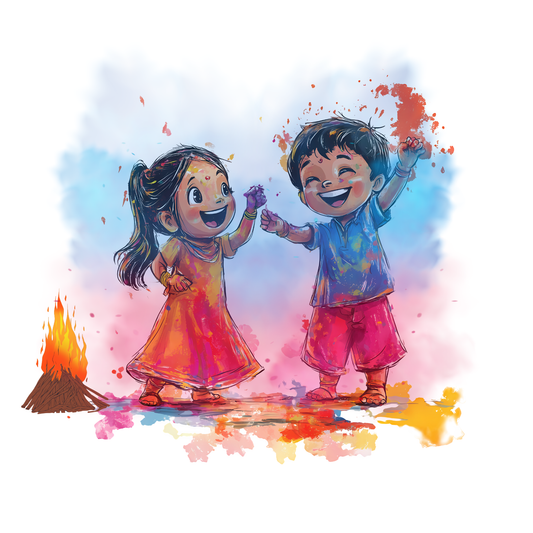 kids throwing color on each other and covered with colored powder for Holi