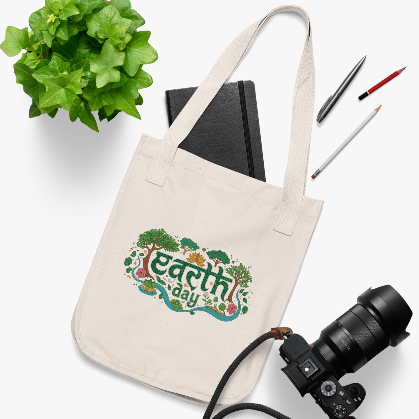 Earth Day Indian Motif Organic Canvas Tote Bag Printify
